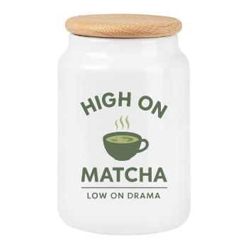 High on Matcha – Low on Drama Shirt für Teeliebhab - Keksdose mit Holzdeckel - Weiß - Vorne