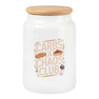 Carbs And Chaos Club Bread Cake Wine - Cookie Jar with Wooden Lid - white - Front