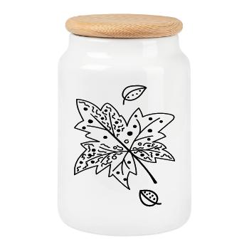 Autumn Leaf - Cookie Jar with Wooden Lid - white - Front