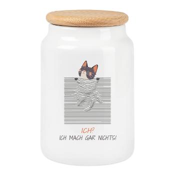 Chat curieux - Effet de ligne 3D amusant - Boîte à biscuits avec couvercle en bois - blanc - Devant