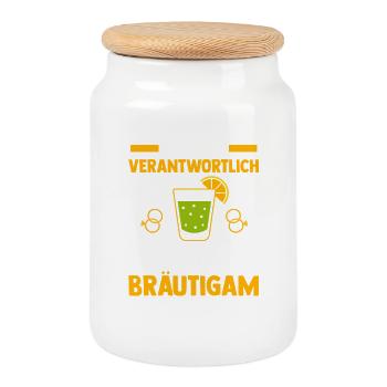 JGA Team Bräutigam Junggesellenabschied - Keksdose mit Holzdeckel - Weiß - Vorne