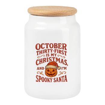 Halloween - Pumpkin - October 31 - Cookie Jar with Wooden Lid - white - Front