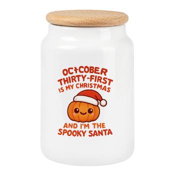 Halloween - Pumpkin - October 31 - Cookie Jar with Wooden Lid - white - Front