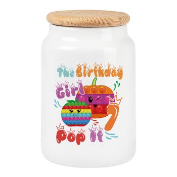 La fille d’anniversaire Pop-It 7 - Boîte à biscuits avec couvercle en bois - blanc - Devant
