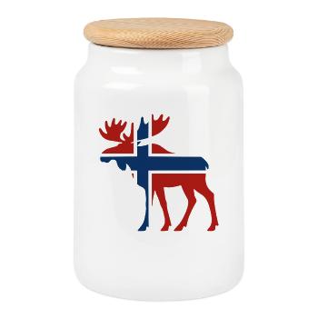 Nordic Moose with Norway Flag - Cookie Jar with Wooden Lid - white - Front