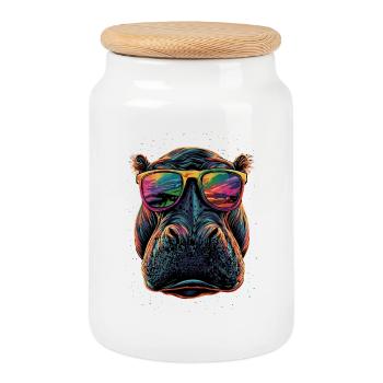 Nilpferd Flusspferd Mama Hippopotamus Cooles Hippo - Boîte à biscuits avec couvercle en bois - blanc - Devant