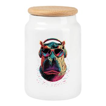 Nilpferd Flusspferd Mama Hippopotamus Cooles Hippo - Boîte à biscuits avec couvercle en bois - blanc - Devant