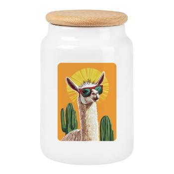 lama - Cookie Jar with Wooden Lid - white - Front