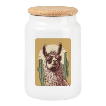 lama - Boîte à biscuits avec couvercle en bois - blanc - Devant