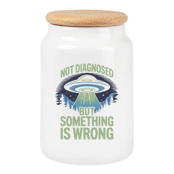 UFO beam of light over forest - Cookie Jar with Wooden Lid - white - Front