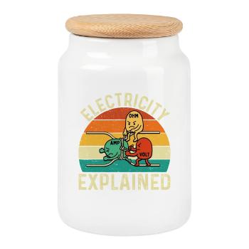 L’électricité expliquée Citation drôle d’ingénieur STEM - Boîte à biscuits avec couvercle en bois - blanc - Devant