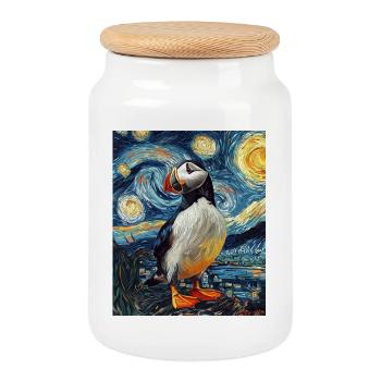 Papageientaucher Vogel Van Gogh Style Starry Night - Keksdose mit Holzdeckel - Weiß - Vorne