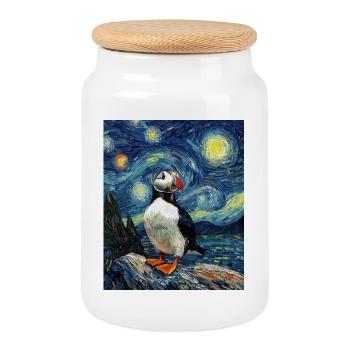 Papageientaucher Vogel Van Gogh Style Starry Night - Keksdose mit Holzdeckel - Weiß - Vorne