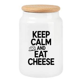 Restez calme et mangez du fromage - Boîte à biscuits avec couvercle en bois - blanc - Devant