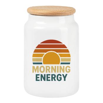 Morning Energy – Sunrise Motif for Positive Vibes - Cookie Jar with Wooden Lid - white - Front