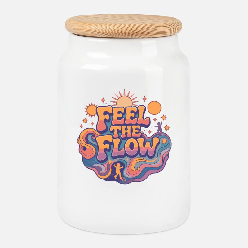 Psychedelic Retro – Feel the Flow - Cookie Jar with Wooden Lid - white
