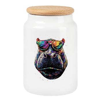 Nilpferd Flusspferd Mama Hippopotamus Cooles Hippo - Boîte à biscuits avec couvercle en bois - blanc - Devant