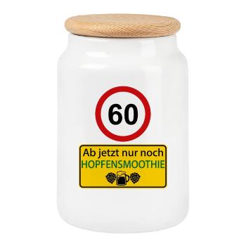 60 Ab jetzt nur noch Hopfensmoothie - Keksdose mit Holzdeckel - Weiß - Vorne