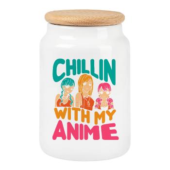 Anime Manga Otaku Kawaii Japan Cosplay Comic - Cookie Jar with Wooden Lid - white - Front