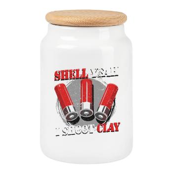 Tontaubenschießen Shell Yeah I Shoot Clay - Keksdose mit Holzdeckel - Weiß - Vorne