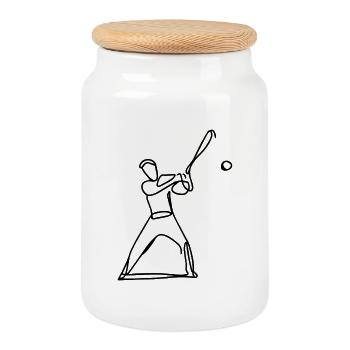Baseballspieler Zeichnung - Keksdose mit Holzdeckel - Weiß - Vorne