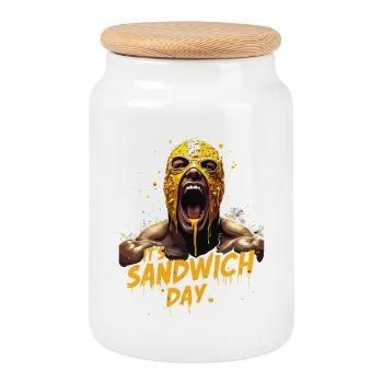 Sandwich Day Power Mask - Cookie Jar with Wooden Lid - white - Front