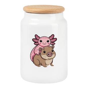 Mignon axolotl et wombat pour les amoureux des animaux - Boîte à biscuits avec couvercle en bois - blanc - Devant