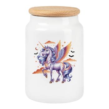Magisches Einhorn Mit Flügeln Unter Sternenhimmel - Keksdose mit Holzdeckel - Weiß - Vorne