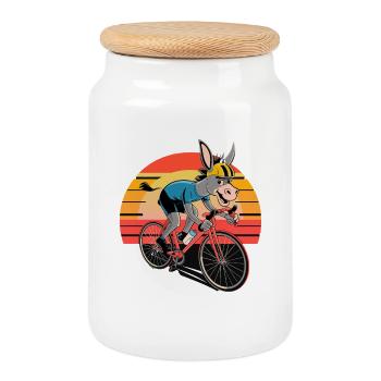 Drôle âne cycliste coucher de soleil - Boîte à biscuits avec couvercle en bois - blanc - Devant
