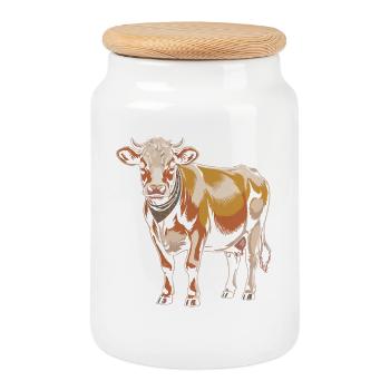 Cow portrait with bandana in earth tones - Cookie Jar with Wooden Lid - white - Front