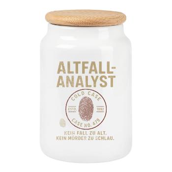 Altfall-Analyst – Cold Case Shirt - Keksdose mit Holzdeckel - Weiß - Vorne