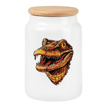 Kaiman Krokodil Alligator Reptilien Kroko Kaimane - Keksdose mit Holzdeckel - Weiß - Vorne