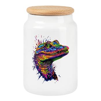 Kaiman Krokodil Alligator Reptilien Kroko Kaimane - Keksdose mit Holzdeckel - Weiß - Vorne