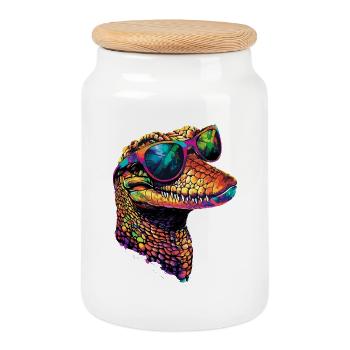 Kaiman Krokodil Alligator Reptilien Kroko Kaimane - Keksdose mit Holzdeckel - Weiß - Vorne