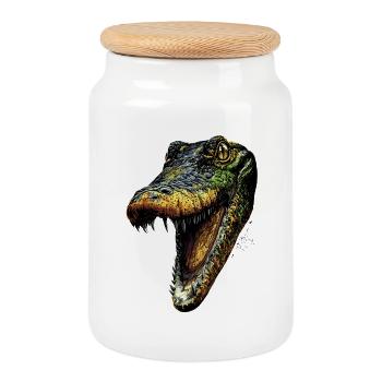Kaiman Krokodil Alligator Reptilien Kroko Kaimane - Keksdose mit Holzdeckel - Weiß - Vorne