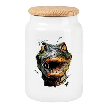 Kaiman Krokodil Alligator Reptilien Kroko Kaimane - Keksdose mit Holzdeckel - Weiß - Vorne