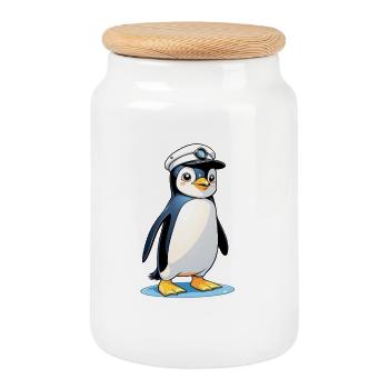 Captain Penguin Mascot - Cookie Jar with Wooden Lid - white - Front