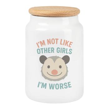I'm Not Like Other Girls I'm Worse Possum Humor - Cookie Jar with Wooden Lid - white - Front