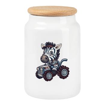 Agriculteur tracteur zèbre - Boîte à biscuits avec couvercle en bois - blanc - Devant