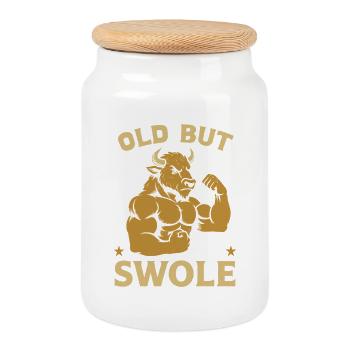 Fitness Motivation Bodybuilder Old But Swole Gym - Cookie Jar with Wooden Lid - white - Front