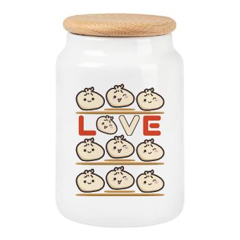 Dumpling Love Muster  - Keksdose mit Holzdeckel - Weiß - Vorne