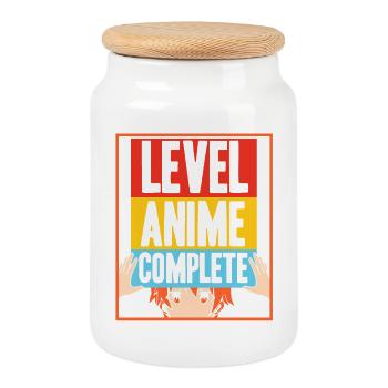 Level Anime Complete Manga Otaku Kawaii Comic - Cookie Jar with Wooden Lid - white - Front