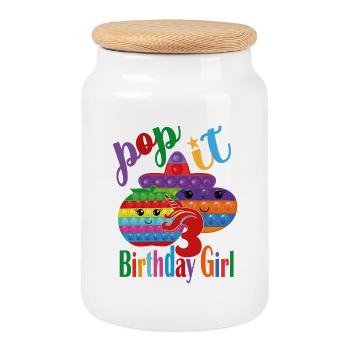 pop-it Fille d’anniversaire 3 - Boîte à biscuits avec couvercle en bois - blanc - Devant