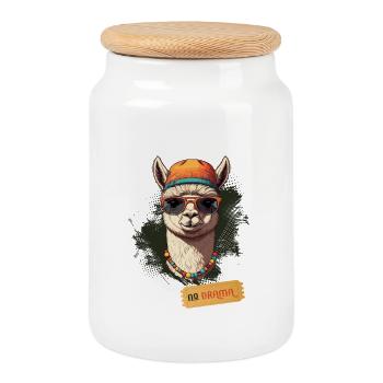 Pas de drame Lama - Boîte à biscuits avec couvercle en bois - blanc - Devant