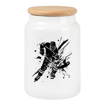 Kunst von Eishockeyspielern - Keksdose mit Holzdeckel - Weiß - Vorne