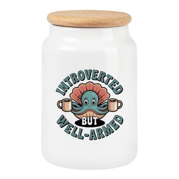 Funny animal humor – squid - Cookie Jar with Wooden Lid - white - Front