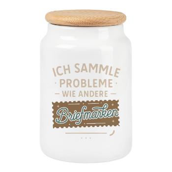 Je collectionne les problèmes comme les autres timbres - Boîte à biscuits avec couvercle en bois - blanc - Devant