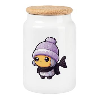 Fish Winter Animal Anime - Cookie Jar with Wooden Lid - white - Front