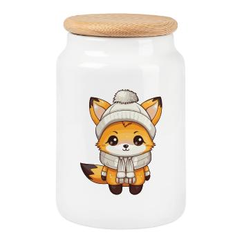 Fuchs Winter Tier Baby Comic - Keksdose mit Holzdeckel - Weiß - Vorne