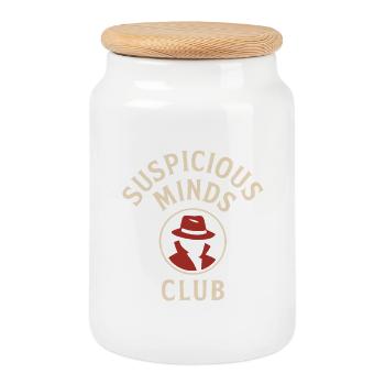 Suspicious Minds Club – Detective Design - Cookie Jar with Wooden Lid - white - Front